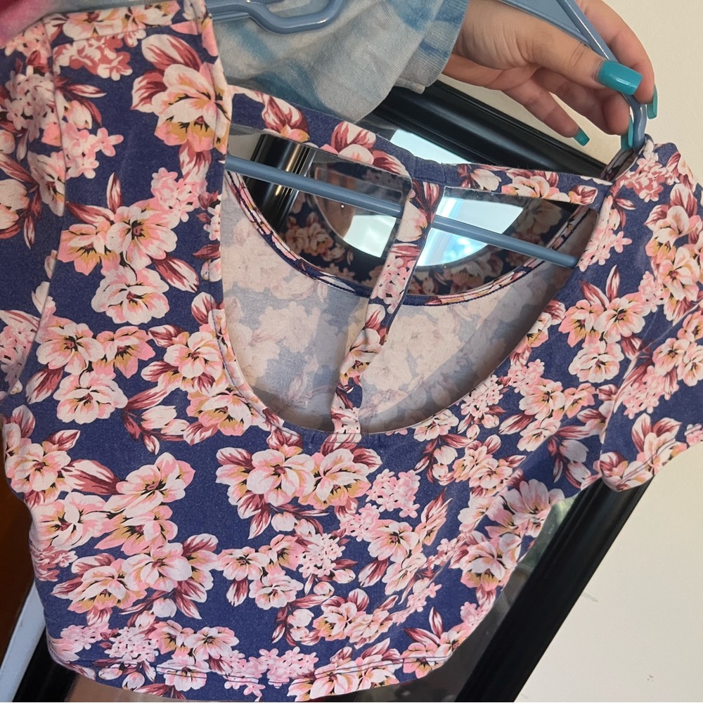 Floral Women's Top - Pink and Blue